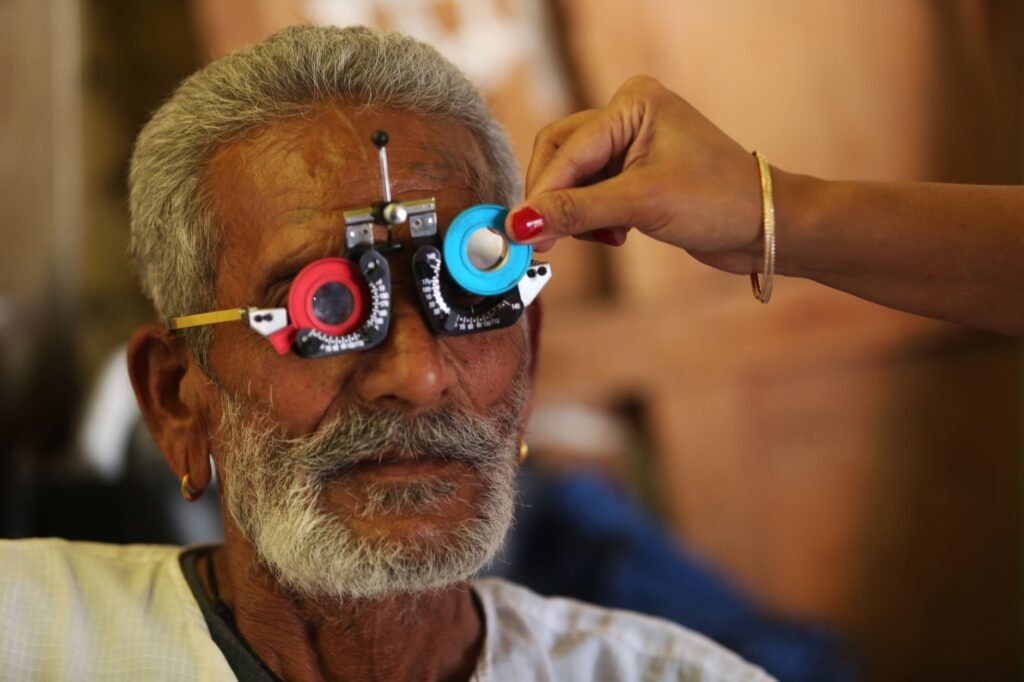 Senior man having a vision test during an eye exam