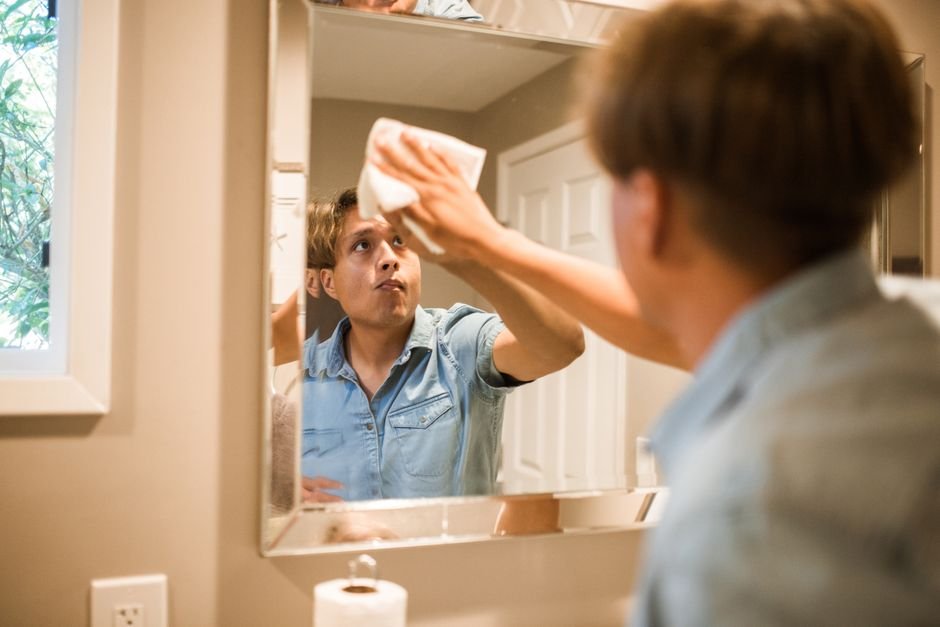 Bathroom hygiene wipes on counter