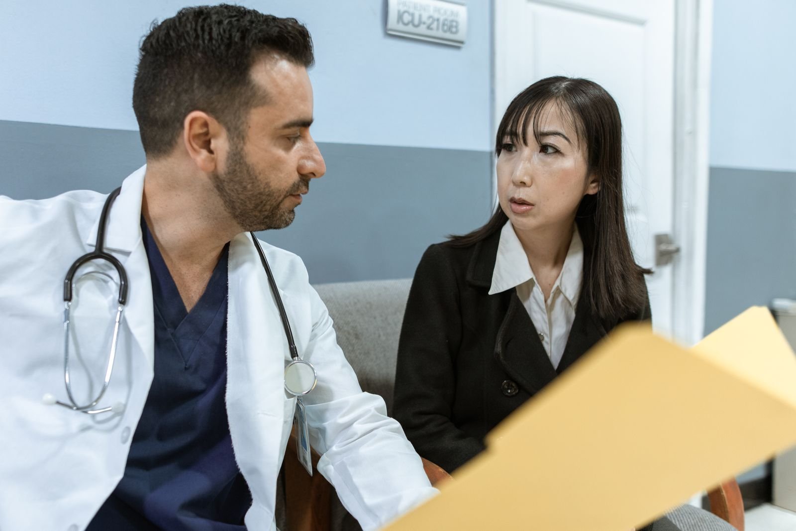 Doctor discussing results with a patient, the clinical exam needed to confirm grade 4 hemorrhoids